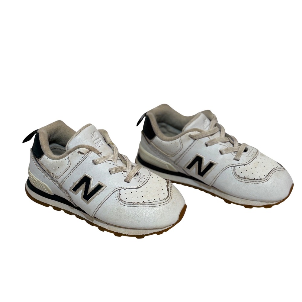 Vintage New Balance 574 Kids White Leather Navy Gum Sole Sneakers Size 6 Toddler - Picture 2 of 6